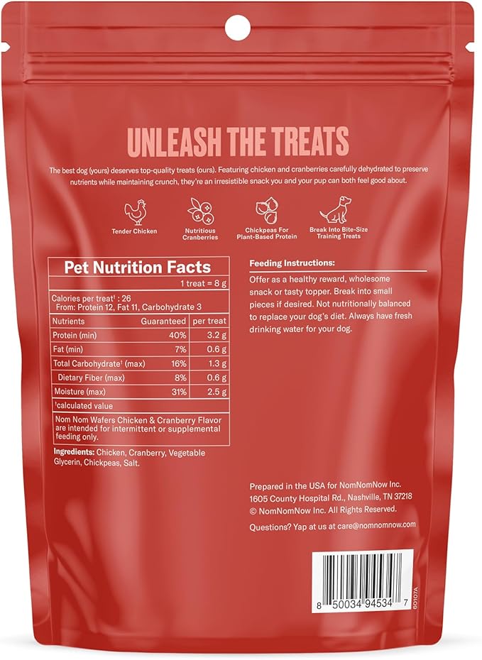 NOMNOMNOW Chicken & Cranberry Flavored Treats - Dog Snacks for Training, Rewards, and Mealtime Toppers - No Artificial Flavors or Colors - Prepared in the USA for Dogs 7oz