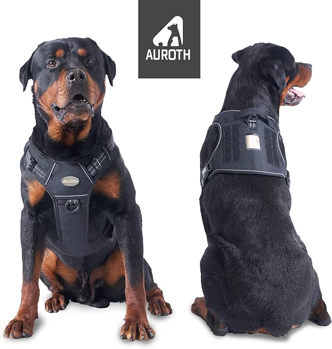 Auroth Tactical Harness for Large Dogs No Pull Adjustable Pet Harness Reflective Working Training Easy Control Pet Vest Military Service Dog Harnesses Black L