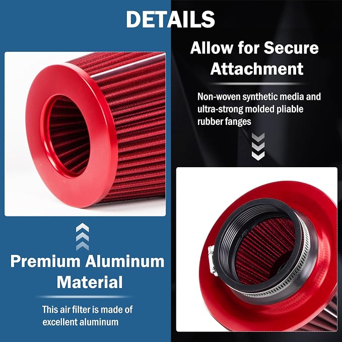 Universal Clamp-On Air Intake Filter, High Performance, Washable Filter
