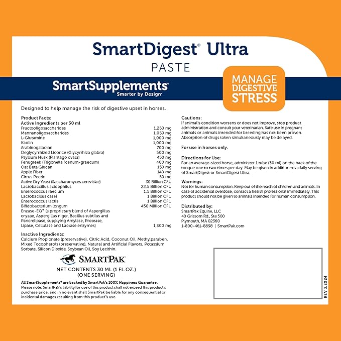 SmartDigest Ultra Paste | Digestive Health and Support Horse Supplement | Provides Prebiotics, Probiotics, Digestive Enzymes | Butterscotch Flavor | Pack of 6 Tubes