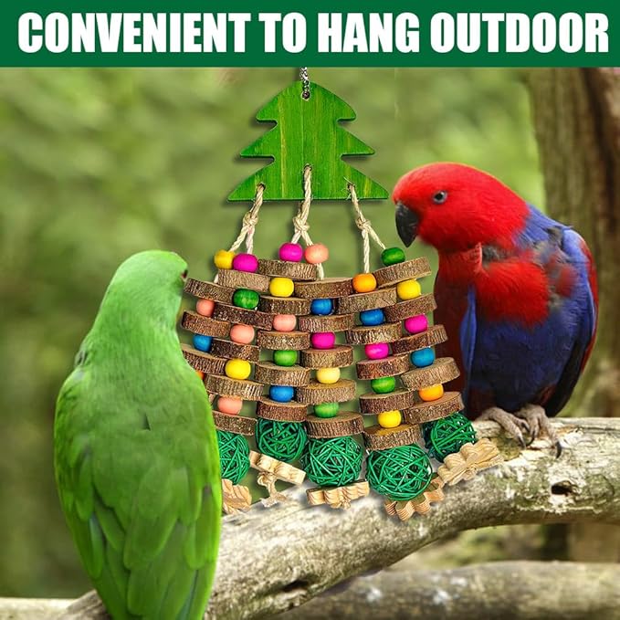 Parrot Toys, Large Bird Parrot Chewing Toys for Medium-Sized Macaws, Natural Wooden Blocks Christmas Tree Shape, African Grey Parrots, Amazon Parrots, Medium-Sized Bird