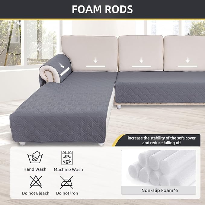 ele ELEOPTION 100% Waterproof 2 Piece Couch Cover Pet Blanket Sectional L Shape Sofa Cushion Cat Dog Bed Cover (Chaise Lounge + 3 Seat Covers) Gray