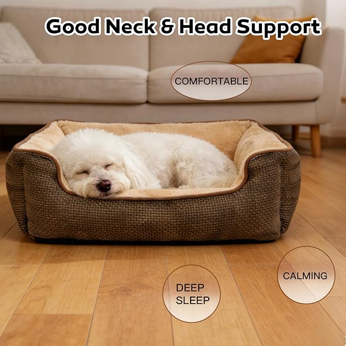 Dog Beds for Medium Small Large Dogs & Cats - Rectangle Orthopedic Washable Pet Bed with Non-Slip Bottom | Durable Calming Sofa for Indoor Cats & Puppies | Multiple Sizes & Breathable Design,Coffee,M