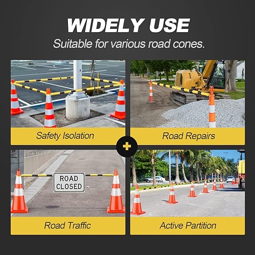 RoadHero 20 Pack 4 FT to 6.9 FT Retractable Cone Bar, Expandable Traffic Cone Bars for Parking Lots, Extendable Barricade for Road Construction, Black and Yellow, Cone Not Included