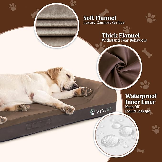 Orthopedic Dog Bed - 7.87-inch Thick Gel Memory Foam with Pillow, Durable Flannel Fabric and Removable Cover & Waterproof Liner for Large Dogs