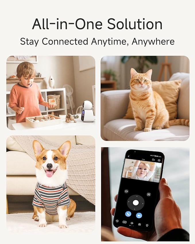 Noorio 5G Two Way Video Calling Camera, One Click Call 2K Pet Camera with Phone App, 360° PTZ Dog Cam with Speaker, Color Night Vision, 2.4 Inch Screen, CL200 2Pcs