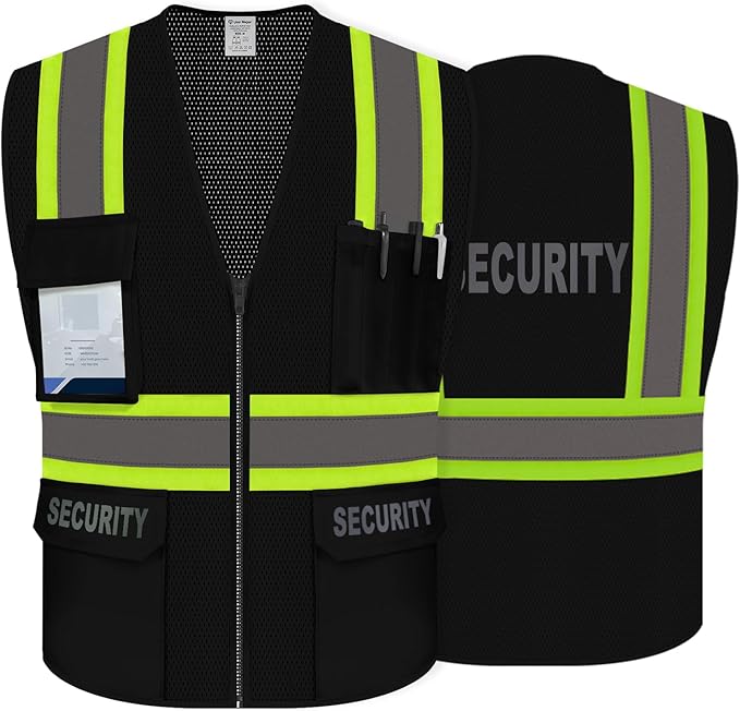 Security Vest for Security Guard, Hi Vis Safety Vest for Men Women,High Visibility Mesh Work Vest with Reflective Strips, ANSI Compliant, Black, S