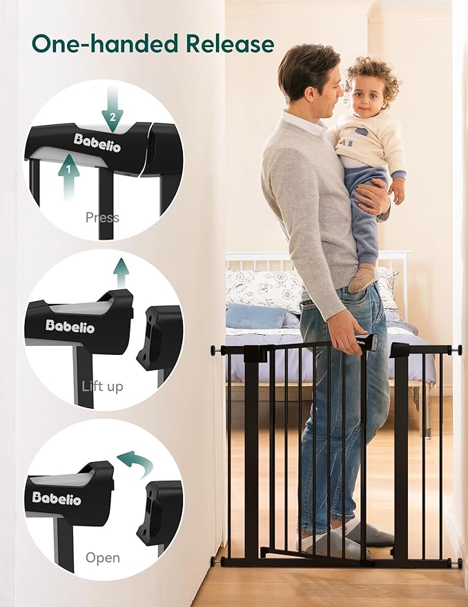 Babelio Baby Gate for Doorways and Stairs, 26-40" Auto Close Dog Gate, PressGuard C5, Easy-Install Pressure Mounted Satey Door, No Drilling Safety Gate for Child and Pets, Black