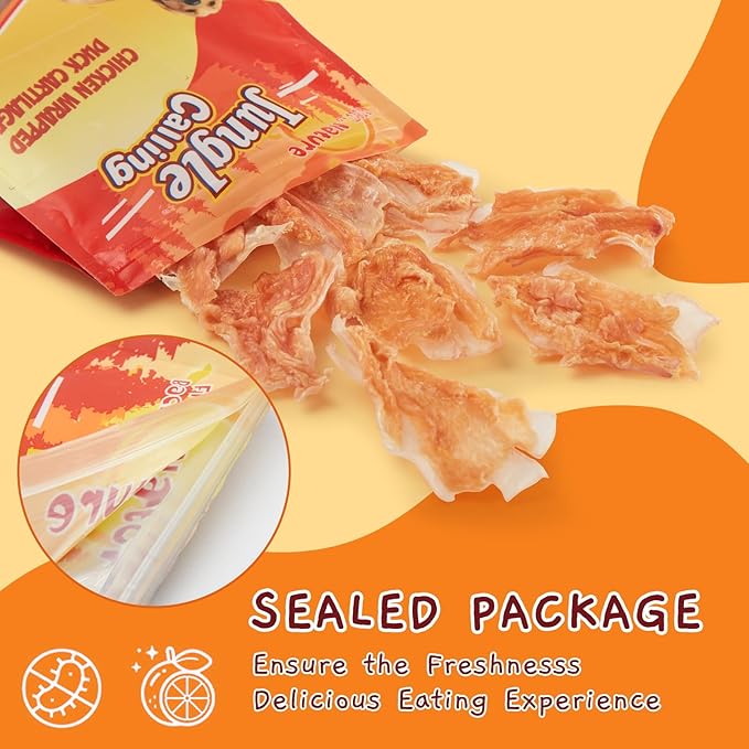 Jungle Calling 21 Count Dog Treats, Chicken Wrapped Bones, Rawhide Free Chews Made with Real Meat and Duck Cartilage, Jerky Dogs Treats Chewy Snacks