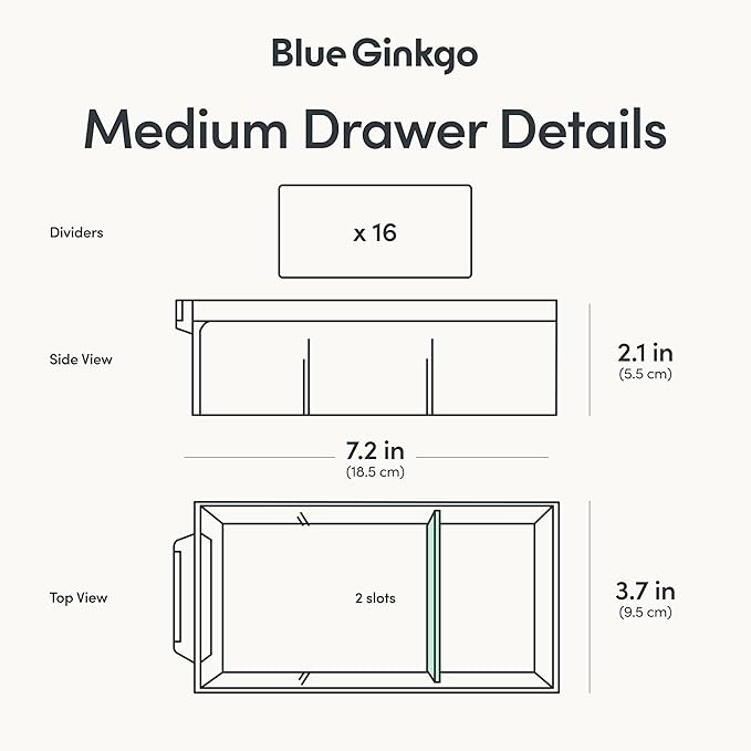Blue Ginkgo Medium 16-Drawer Cabinet – Stackable Clear Organizer for Hardware, Beads, Plastic Bricks, Office, and Craft Storage (Made in Korea, Blue)