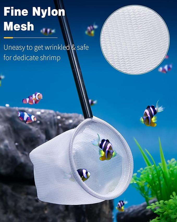 Pawfly Aquarium Shrimp Net, 2 Inch Tiny Fish Tank Net with Extendable Stainless Steel Handle, Soft Round Fine Mesh for Shrimp Baby Fish Food Residue Debris Skimming