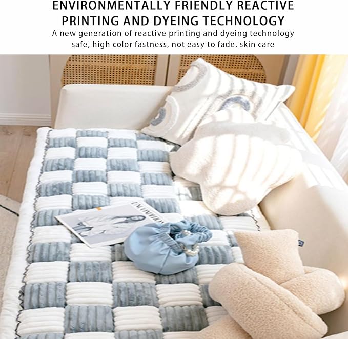 FunnyFuzzy Cream-Coloured Plaid Square Pet Mat Bed Couch Cover, Winter Thickened Dog Bed Cover Pet Blanket Sofa Couch Furniture Protector for Kids Dog Cat(Size:27.6 * 59.06 in,Color:Grey)