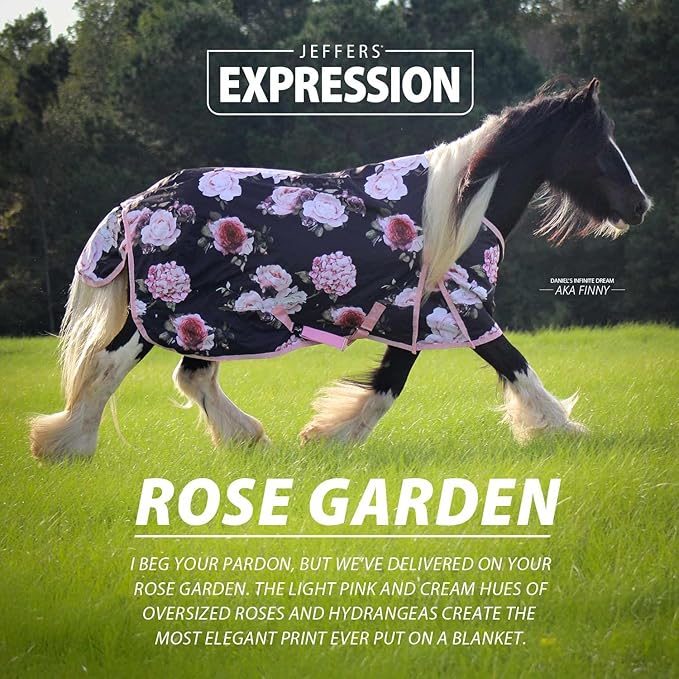 Jeffers Expression 1200 Denier Standard Neck Turnout Blanket, Rose Garden, 84" - Waterproof, Breathable Horse Blanket with 0g Polyfill, No insulation - Ideal Protection for Wind and Rain, Light Weight