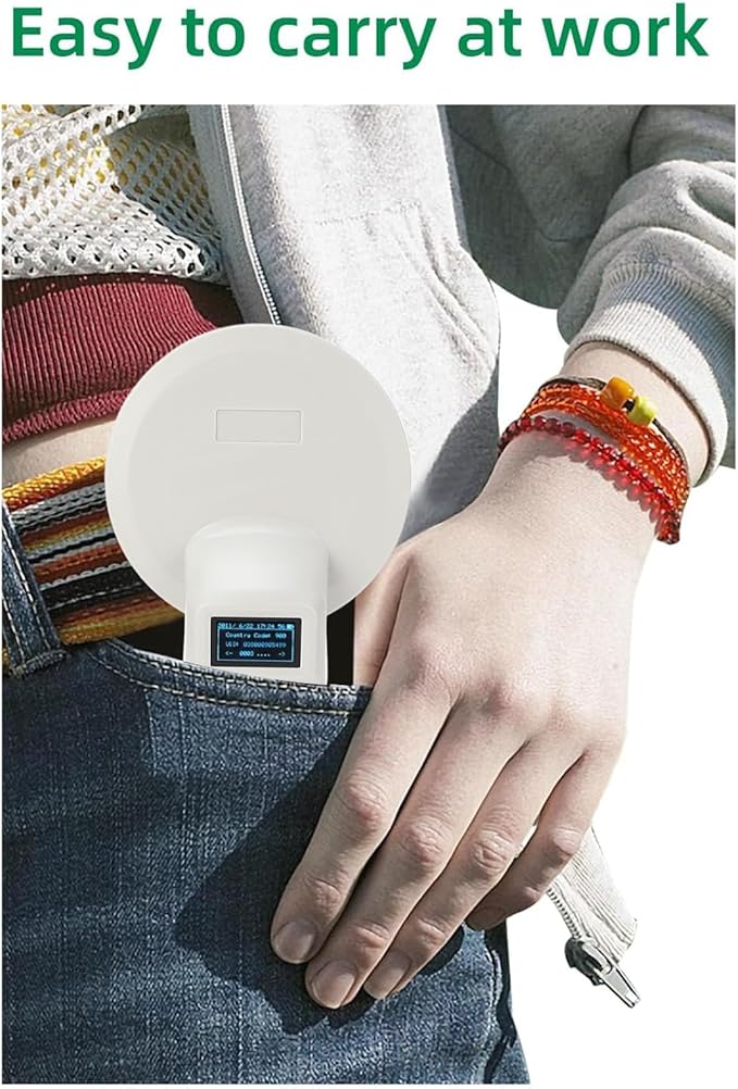 Pet Microchip Scanner with Bluetooth,Large OLED Display Bluetooth USB Connection Animal Tag Reader with Storage, Portable for Animal Management Railway Inspection