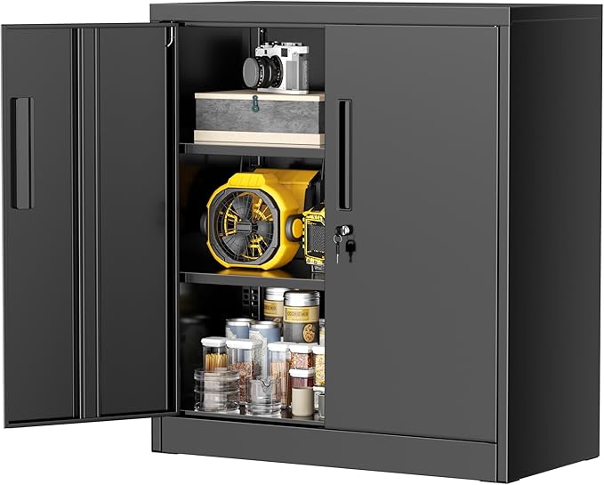 Greenvelly Metal Garage Storage Cabinet,36" Black Lockable Metal Cabinets with 2 Doors and Shelves,Storage Locking Counter Cabinet for Home Office,Garage,Kitchen,School
