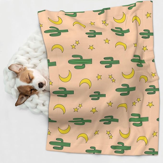 Pet Blanket for Travel and Home, Cactuses Moon, Reversible Plush Dot Design with Soft Grip Texture on One Side Perfect for Car Seats Moving Vehicles