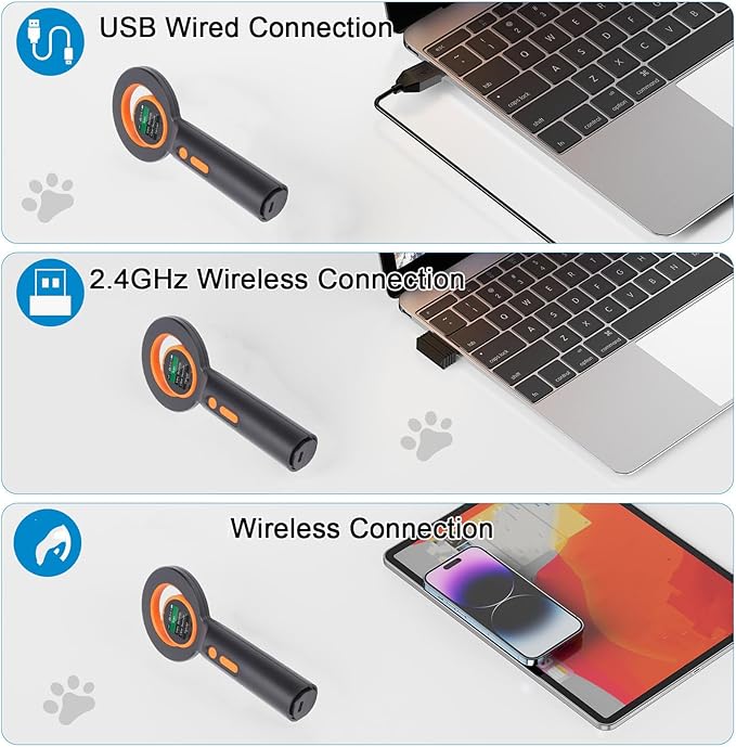 Portable Pet Chip Reader, EMID FDX B Tag Scanner 1.44 Inch TFT Screen, 2.4GHz Wireless with USB, BT Connectivity, 240 Tag Records, 1800mAh Rechargeable Battery, Plug and Play