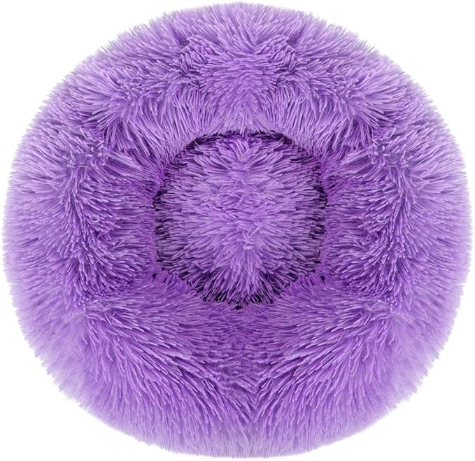 otoez Kitten Puppy Bed Extra Small XS Round Dog Cat Beds Anti Anxiety Plush Pet Calming Donut Bed with Non-Slip Waterproof Bottom, Washable (15.7", Purple)