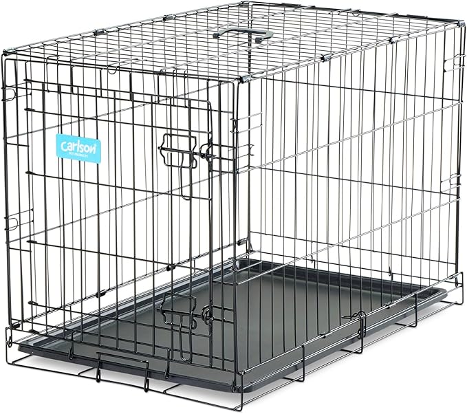 Carlson Pet Products Single Door Metal Dog Crate, Medium 30" Dog Crate for Medium Dogs & Puppies, Foldable Collapsible Dog Kennel with Removable Tray, Portable Wire Dog Cage for Training & Travel