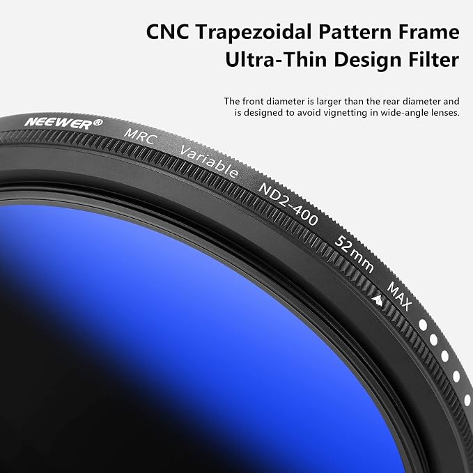 NEEWER 52mm Variable ND Filter ND2-ND400, Neutral Density Filter, Water and