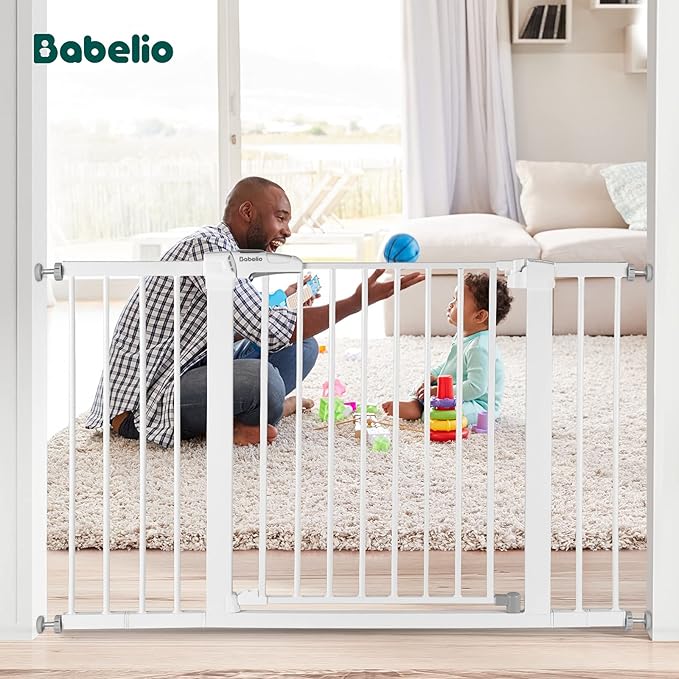 Babelio Baby Gate, 29-48 Inch Auto Close Pet Gate PressGuard P7, Easy Install Pressure-Mounted Safety Gate, Extra Wide Pet Gate for Stairs and Doorways, 2 Pack White