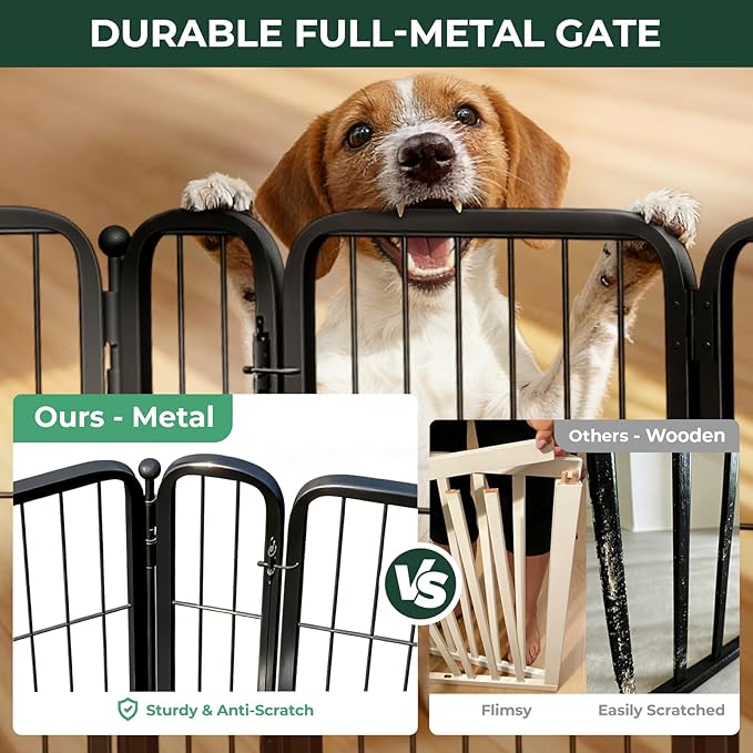 FXW Dog Gate Extra Wide Designed for Indoor Use, Adjustable Width Up to 219-inch Wide (32" H 8 Wire Panels for Small and Medium Dogs), Black