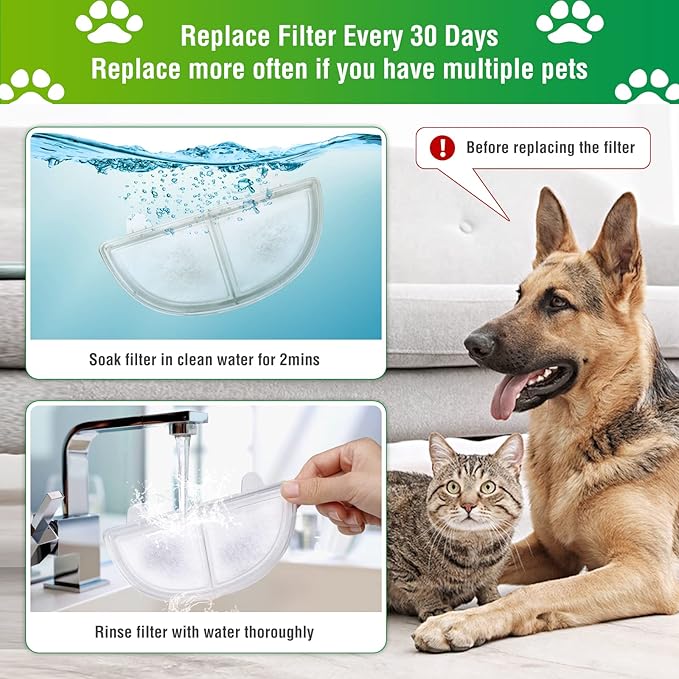 6 Pack Replacement Filters for WF20/CF20 Wireless Pumps Cat Water Fountain, ZEKIRY Cat Water Fountain Filters, Triple Action Pet Fountain Filter Replacement