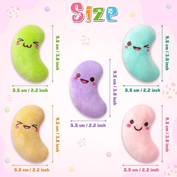 MALLMALL6 5Pcs Easter Jelly Beans Candy Catnip Toys Gift for Indoor Cat, Colorful Sugar Catmint Interactive Toy, Soft Cute Pet Presents Supplies Gift for Cat Lover, Kitten Teething Chew Kick Set
