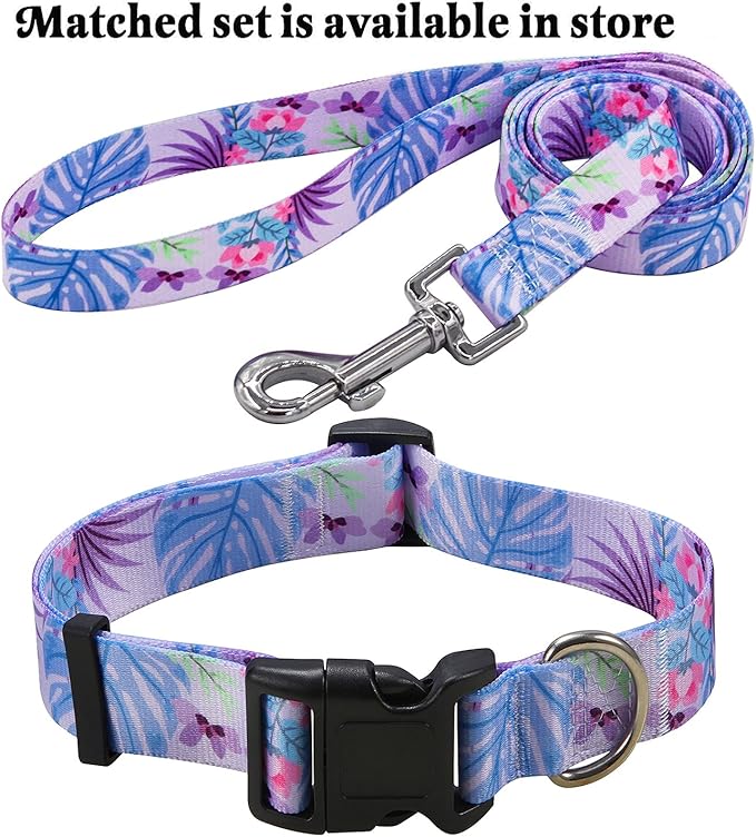 Dog Collar with Bohemia Floral Tribal Geometric Patterns - Soft Ethnic Style Collar Adjustable for Small Medium Large Dogs (Purple Flower, S)