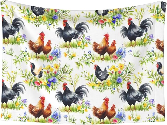 Reversible Dog Blanket for Beds Couches, Rooster Chicken Watercolor Flowers, Double Sided Cat Blanket with Textured Dot Feel and Smooth Feel for Seasonal Comfort All Year