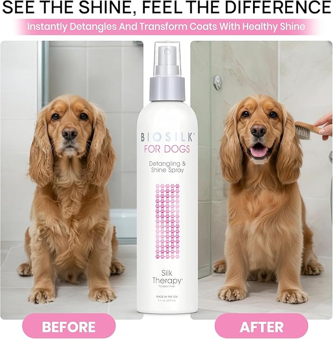 BioSilk for Dogs Detangling Spray with Shine Support, Lightweight Leave in Grooming Mist That Helps Smooth Coats, Detangle, and Add Shine Without Buildup, 8 Fl Oz - 6 Pack