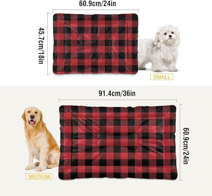Red and Black Buffalo Plaid Christmas Pet Bed Cute Dog Bed Mat Absorbing Non Slip Pad Pet Sleeping Mat for Small, Medium, and Large Dogs Puppy Cat 24 in x 18 in