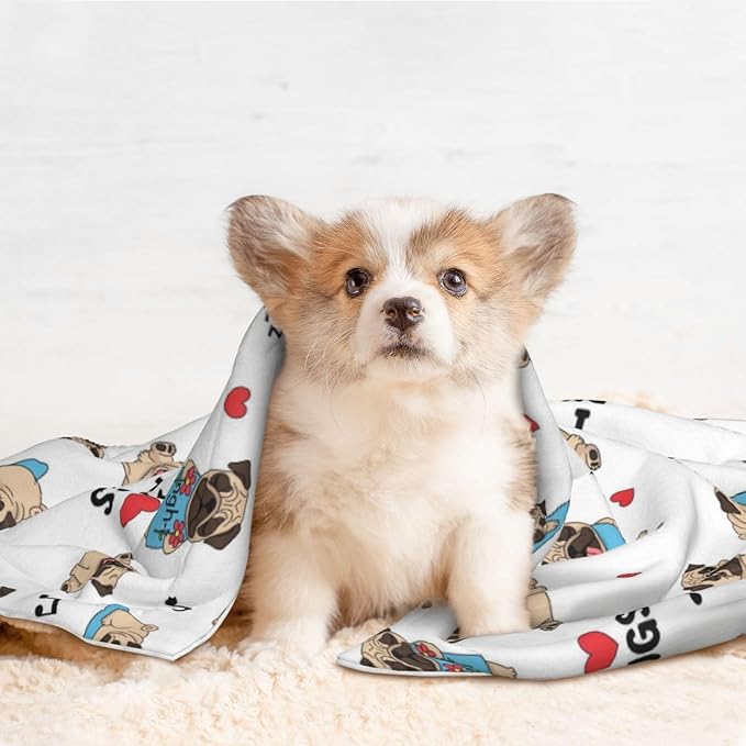 Two Sided Pet Cuddler Blanket for Anxiety Calming, Cute French Bulldog with Hearts, Reversible Plush Design with Bubble Dot Pattern Provides Familiar Surface Anywhere
