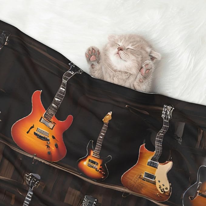 Double-Sided Plush Dog Blanket for Small Medium Large Dogs, Guitars, Soft Velvet Pet Blankets, Reversible Cat Dog Blanket for Sofa Bed Protector, Cozy Snuggle Warming Throws for Puppy, Pets
