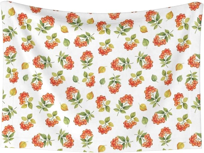 Double Sided Plush Pet Blanket with Cozy Dot Texture and Smooth Reverse, Flower Berries Autumn Orange Art Pattern, Reversible Throw for Dogs Cats on Couches Beds Crates