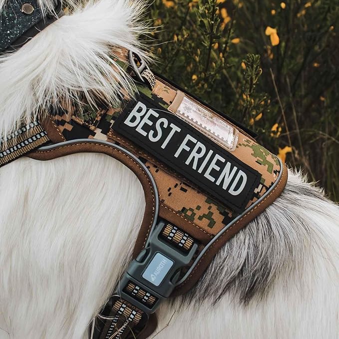 AUROTH Tactical Dog Harness for Small Medium Dogs No Pull Adjustable Pet Harness Reflective K9 Working Training Easy Control Pet Vest Military Service Dog Harnesses Woodland Camo S