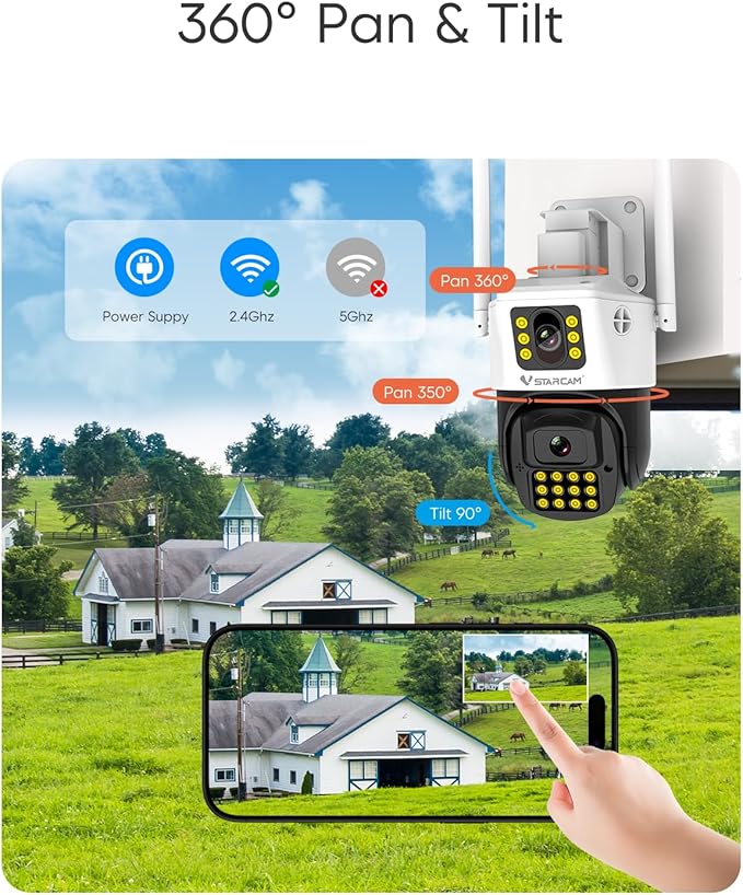 VSTARCAM 3MP+3MP Security Cameras Wireless Outdoor, 2K Dual Camera, 360° Pan & Tilt, Custom Alarm Sound, Full Color Night Vision, 2-Way Audio, 2.4GHz WiFi, PIR Motion Sensor,Real Time Notifications