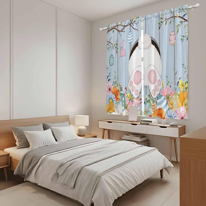 Easter Window Curtains 63 Inch Long 2 Panel Set, Rod Pocket Bedroom Curtains &