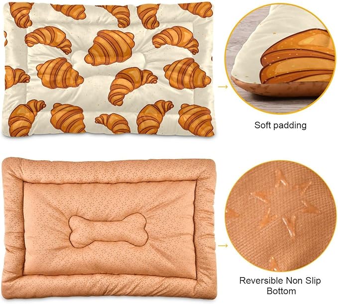 Crunchy Croissants Pet Bed Cute Dog Bed Mat Absorbing Non Slip Pad Pet Sleeping Mat for Small, Medium, and Large Dogs Puppy Cat 24 in x 18 in