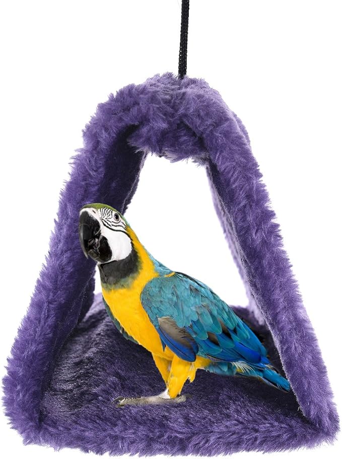 MOACC Winter Warm Bird Nest House Shed Hut Hanging Hammock Finch Cage Plush Fluffy Birds Hut Hideaway for Hamster Parrot Macaw Budgies Eclectus Parakeet Cockatiels Cockatoo Lovebird (L, Purple)