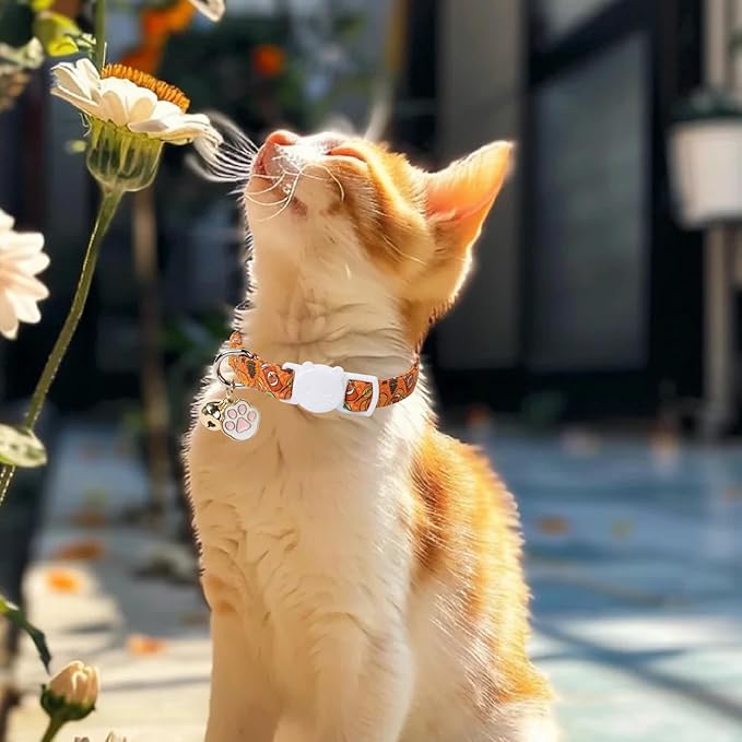 Unique Style Paws Pumpkin Kitten Collar,2 Pack Halloween Cat Collar with Bell & Cute Paw Pendant,Adjustable Orange Pumpkin Kitten Collars,Ideal Gift for Boy Girl Cats