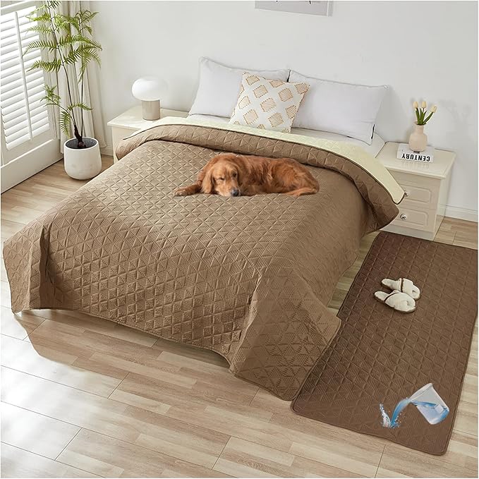 Waterproof Dog Bed Cover Pet Blanket, Soft Pet Couch Covers for Sofa Washable, Bed Couch Sofa Furniture Protector for Puppy Cat Kids (Khaki,130 * 210 CM)