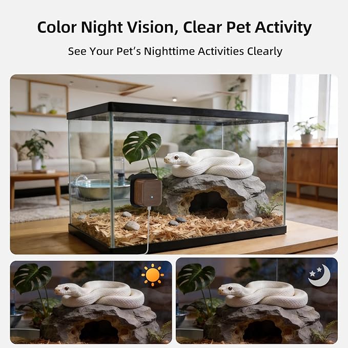 5MP Aquarium & Terrarium Camera, WiFi Pet Camera with Daily Time-Lapse Video, 120° Wide-Angle Anti-Glare Lens, AI Motion Alerts, Color Night Vision, Easy Magnetic Install for Fish, Reptiles, Insect