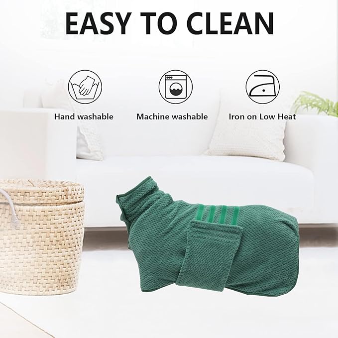 Geyecete Pineapple Grid Fast Drying Super Absorbent Dog Cat Bath Robe Towel - Green - XS