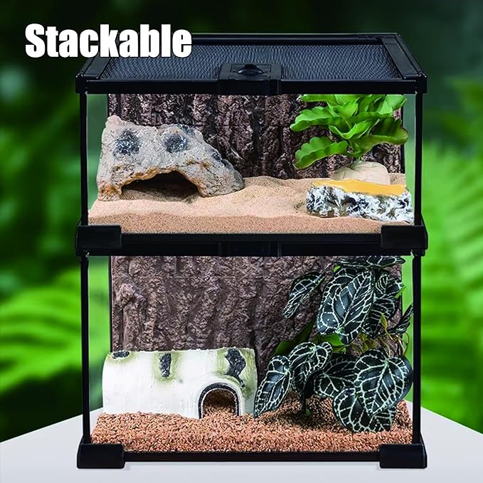 Reptile Terrarium Tank, Glass Reptile Vivarium, Sliding Mesh Cover, for Lizards, Horned Frogs, Snakes, Spiders, Turtle(S, 2.4Gal (12"x7.8"x6"))