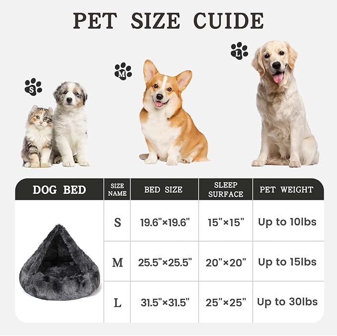 NOYAL Calming Dog Bed for Anxiety, Hooded Donut Cave with Blanket, Plush Fluffy Washable Pet Bed for Small Medium Dogs & Cats