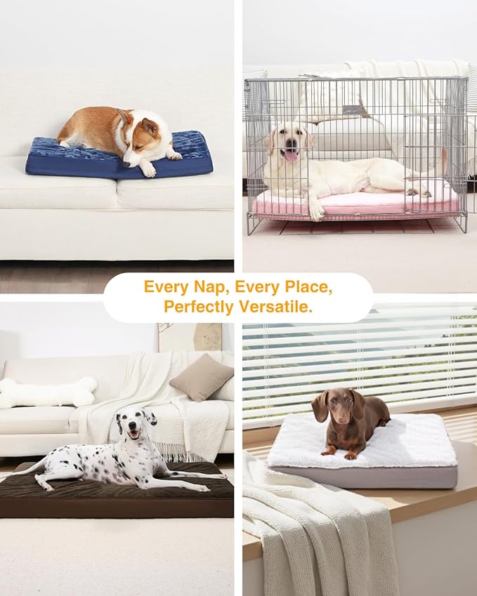 KSIIA Orthopedic Dog Bed - Waterproof Crate Bed for Small Dogs, Deluxe Plush Washable with Egg Crate Foam & Removable Cover, 23 x 17 Inch, Gray