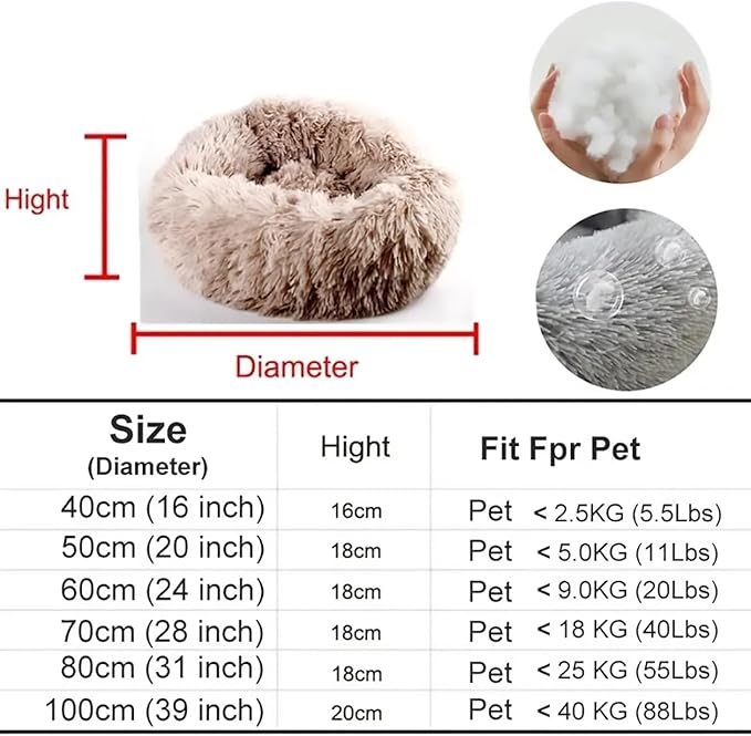 Calming Dog Bed for Small Dogs, Calming Donut Cuddler Pet Bed Anti Anxiety Round Dog Bed Fluffy Plush Faux Fur Cat Bed,Black+White,15.7IN