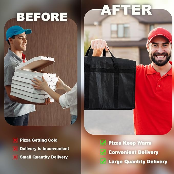 Maxcheck 2 Pcs Insulated Pizza Delivery Bag 24 x 24 x 14 Inch Pizza Warmer Bag Carrier Reusable Insulated Cooler Boxs Winter Food Delivery Carrier for Personal and Professional Use (Black)