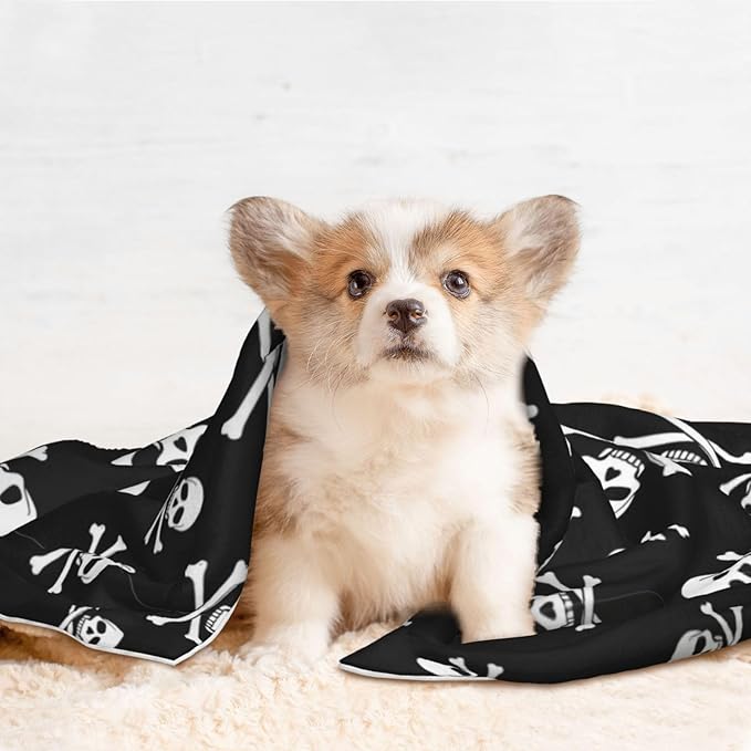 Reversible Pet Blanket for Sofa Protection Pet Comfort, Skull and Crossbones, Double Sided Design with Cozy Nubby Nap Side and Durable Smooth Play Side